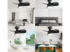 Ventilador de teto de 58,4 cm com 3 pás e iluminação ajustável, 6 velocidades, temporizador, motor DC reversível, preto