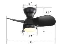 Ventilador de teto de 58,4 cm com 3 pás e iluminação ajustável, 6 velocidades, temporizador, motor DC reversível, preto