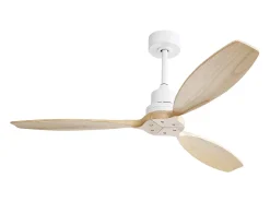 Ventilador de teto de 132 cm com 3 pás de folheado de madeira, controle remoto de 6 velocidades e temporizador, motor DC reversível, branco