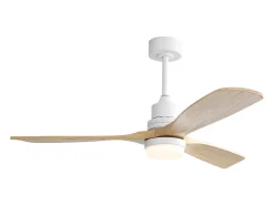 Ventilador de teto de 132 cm, 3 pás de madeira, com LED, 6 velocidades e temporizador, motor DC reversível, branco