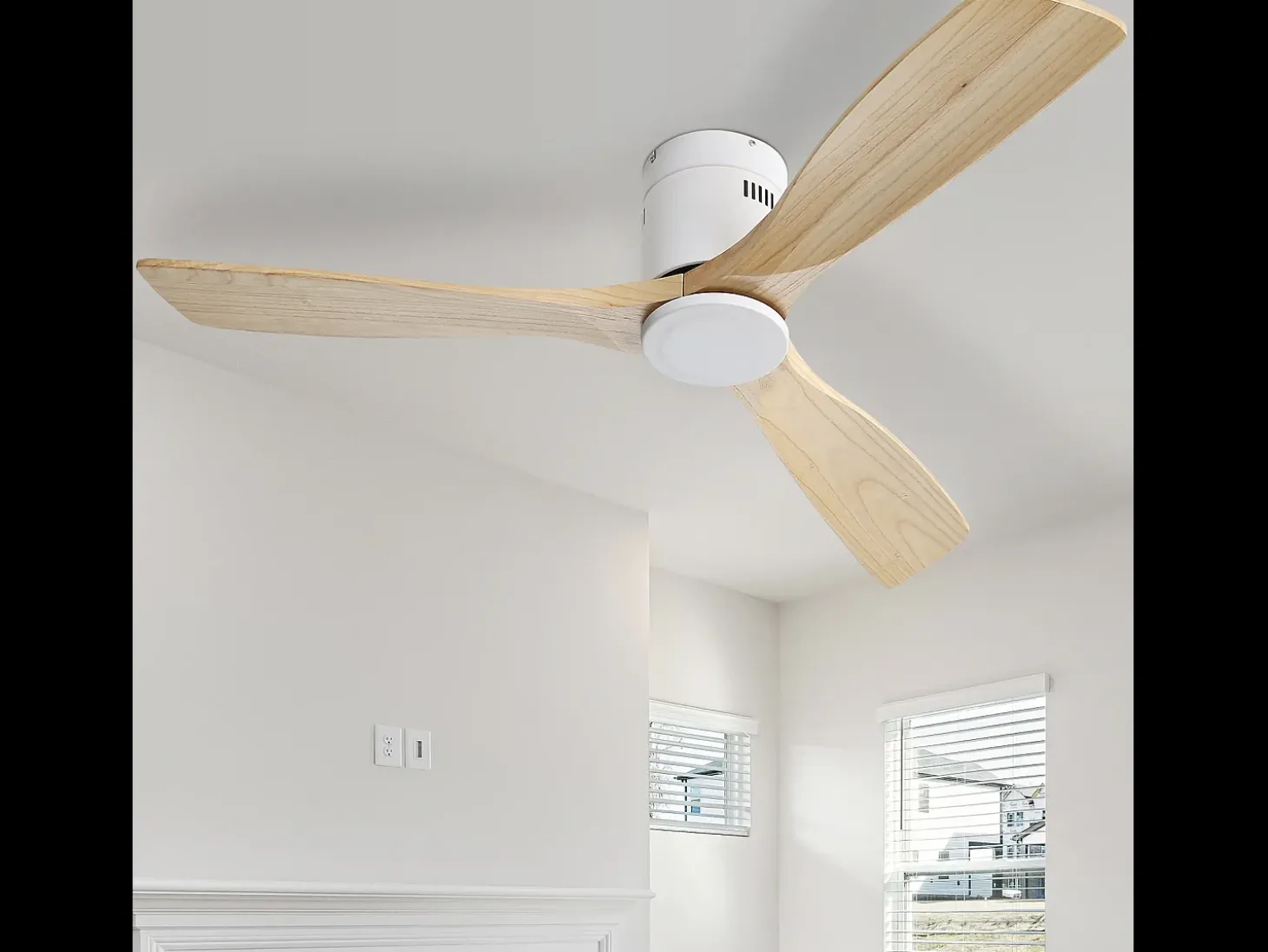 Ventilador de teto de 132 cm, 3 pás de madeira, 6 velocidades e temporizador, motor DC reversível, luz natural