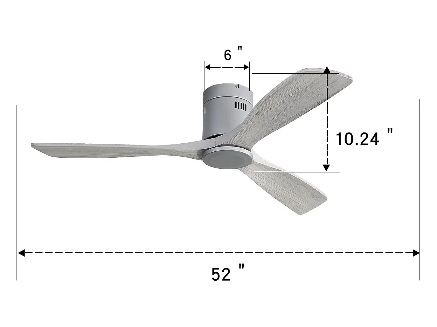 Ventilador de teto de 132 cm, 3 pás de madeira, 6 velocidades e temporizador, motor DC reversível, luz natural