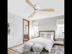 Ventilador de teto de 132 cm, 3 pás de madeira, 6 velocidades e temporizador, motor DC reversível, luz natural