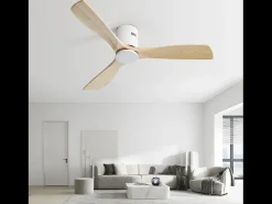 Ventilador de teto de 132 cm, 3 pás de madeira, 6 velocidades e temporizador, motor DC reversível, luz natural