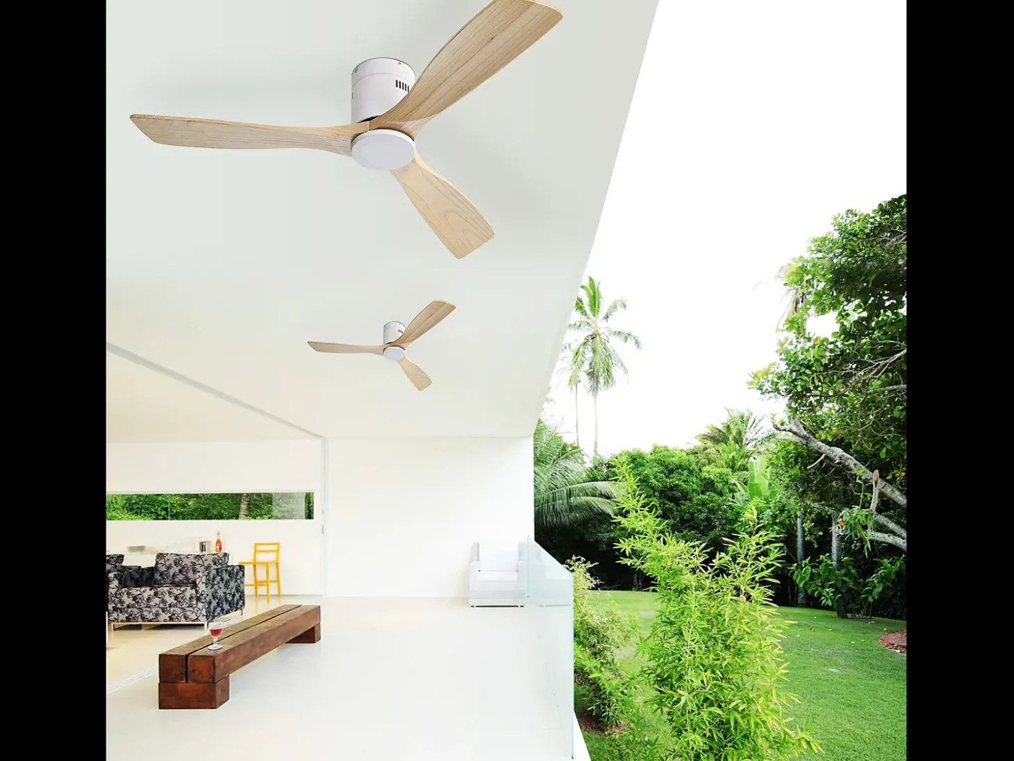 Ventilador de teto de 132 cm, 3 pás de madeira, 6 velocidades e temporizador, motor DC reversível, luz natural