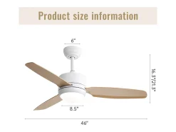 Ventilador de teto de 116,8 cm com 3 lâminas de ABS e LED, 6 velocidades, motor DC reversível, luz natural