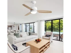 Ventilador de teto de 116,8 cm com 3 lâminas de ABS e LED, 6 velocidades, motor DC reversível, luz natural