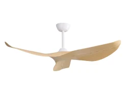 Ventilador de teto de 132 cm com 3 pás curvas, controle remoto, 6 velocidades e temporizador, motor DC reversível, luz natural