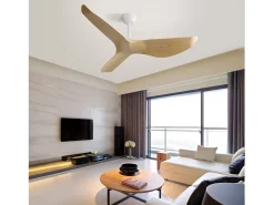 Ventilador de teto de 132 cm com 3 pás curvas, controle remoto, 6 velocidades e temporizador, motor DC reversível, luz natural