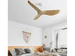 Ventilador de teto de 132 cm com 3 pás curvas, controle remoto, 6 velocidades e temporizador, motor DC reversível, luz natural