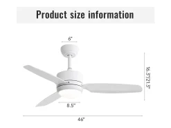 Ventilador de teto de 116,8 cm, 3 pás de ABS com LED, 6 velocidades, motor DC reversível, branco