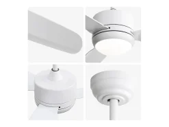 Ventilador de teto de 116,8 cm, 3 pás de ABS com LED, 6 velocidades, motor DC reversível, branco