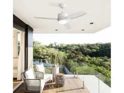 Ventilador de teto de 116,8 cm, 3 pás de ABS com LED, 6 velocidades, motor DC reversível, branco