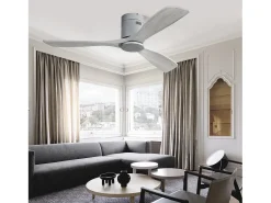Ventilador de teto de 132 cm com 3 pás de madeira, 6 velocidades e timer, motor DC reversível, cinza