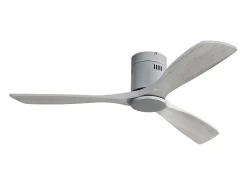 Ventilador de teto de 132 cm com 3 pás de madeira, 6 velocidades e timer, motor DC reversível, cinza