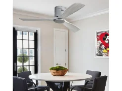 Ventilador de teto de 132 cm com 3 pás de madeira, 6 velocidades e timer, motor DC reversível, cinza