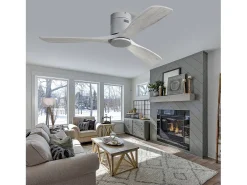 Ventilador de teto de 132 cm com 3 pás de madeira, 6 velocidades e timer, motor DC reversível, cinza