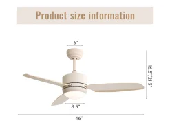 Ventilador de teto de 116,8 cm, 3 pás de ABS com LED, 6 velocidades, motor DC reversível, bege