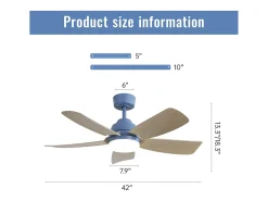 Ventilador de teto de 106,6 cm com 5 lâminas e LED, 6 velocidades, motor DC reversível, azul
