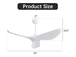 Ventilador de teto de 3 pás de 96,5 cm com controle remoto, 6 velocidades e timer ajustável, motor DC reversível, branco