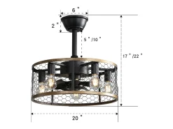 Ventilador de teto de 7 pás de 50,8 cm com luz e controle remoto, motor DC reversível, preto