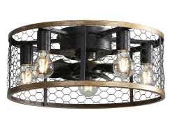 Ventilador de teto de 7 pás de 50,8 cm com luz e controle remoto, sem haste, motor DC reversível, preto