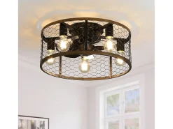 Ventilador de teto de 7 pás de 50,8 cm com luz e controle remoto, sem haste, motor DC reversível, preto