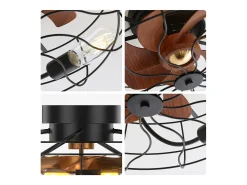 Ventilador de teto de 7 pás de 50,8 cm com 4 luzes e controle remoto, motor DC reversível, preto e marrom
