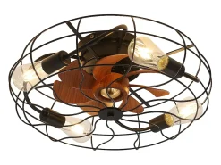 Ventilador de teto de 7 pás de 50,8 cm com 4 luzes e controle remoto, motor DC reversível, preto e marrom