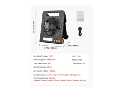 Ventilador Solar SucceBuy Portátil Recarregável 10000 mAh com Iluminação LED, Painel Solar Dobrável 4 W, 4 Velocidades, Temporizador, Alimentação USB