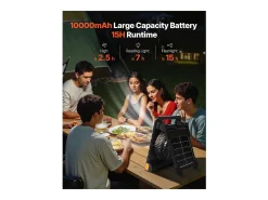 Ventilador Solar SucceBuy Portátil Recarregável 10000 mAh com Iluminação LED, Painel Solar Dobrável 4 W, 4 Velocidades, Temporizador, Alimentação USB