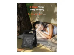 Ventilador Solar SucceBuy Portátil Recarregável 10000 mAh com Iluminação LED, Painel Solar Dobrável 4 W, 4 Velocidades, Temporizador, Alimentação USB
