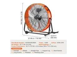 Ventilador SucceBuy de Tambor Industrial de 61 cm com Temporizador Conveniente e 3 Velocidades Ajustáveis - Perfeito para Grandes Espaços como Armazéns e Garagens