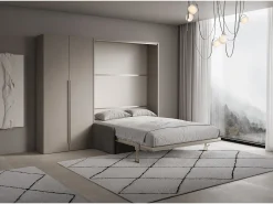 Versia Sofà 160 cama de casal dobrável vertical com sofá, prateleira e guarda-roupa esquerdo com 2 portas Argilla