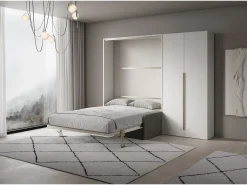 Versia Sofà 160 cama de casal dobrável vertical com sofá, prateleira e guarda-roupa direito com 2 portas Branco