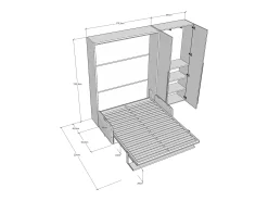 Versia Sofà 160 cama de casal dobrável vertical com sofá, prateleira e guarda-roupa direito com 2 portas Branco