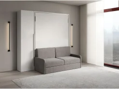 Versia Sofà 160 cama de casal dobrável vertical com sofá, prateleira e guarda-roupa esquerdo de 1 porta Branco