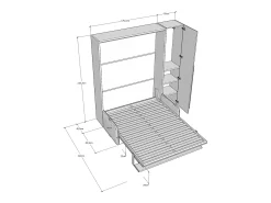 Versia Sofà 160 cama de casal dobrável vertical com sofá, prateleira e guarda-roupa esquerdo de 1 porta Branco