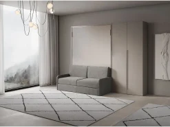 Versia Sofà 140 cama francesa dobrável vertical com sofá, prateleira e guarda-roupa direito com 2 portas Argilla