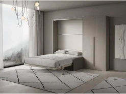 Versia Sofà 140 cama francesa dobrável vertical com sofá, prateleira e guarda-roupa direito com 2 portas Argilla