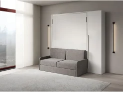 Versia Sofà 140 cama francesa dobrável vertical com sofá, prateleira e guarda-roupa com 1 porta direita Branco