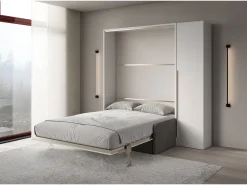 Versia Sofà 140 cama francesa dobrável vertical com sofá, prateleira e guarda-roupa com 1 porta direita Branco