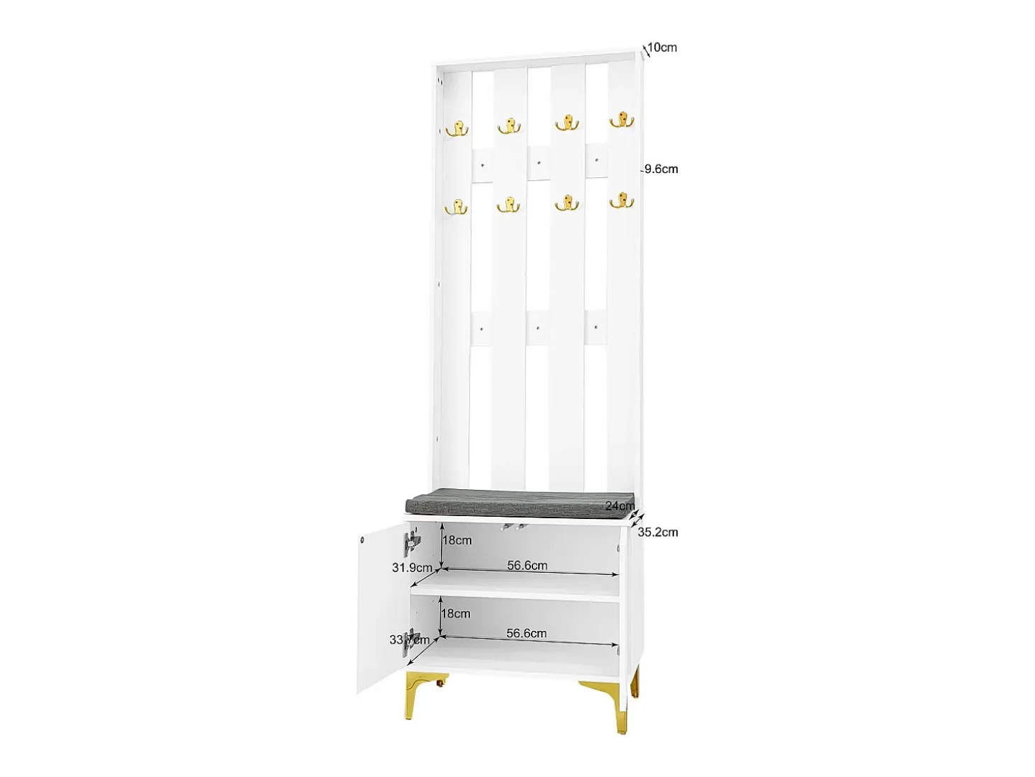 Vestiário com cabideiro e sapateira - 60,5x35,2x180,5 cm - Aglomerado - Branco