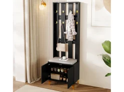 Vestiário com cabideiro e sapateira - 60,5x35,2x180,5 cm - Aglomerado - Preto