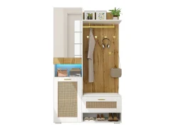 Vestiário com espelho - 110 x 38 x 190 cm - com sapateira + cabideiro + LEDs - MDF - branco