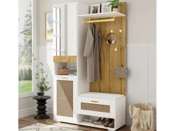 Vestiário com espelho - 110 x 38 x 190 cm - com sapateira + cabideiro + LEDs - MDF - branco