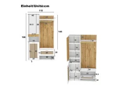Vestiário com espelho - 110 x 38 x 190 cm - com sapateira + cabideiro + LEDs - MDF - branco