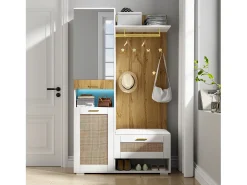 Vestiário com espelho - 110 x 38 x 190 cm - com sapateira + cabideiro + LEDs - MDF - branco