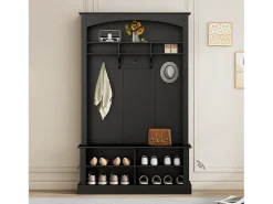 Vestiário de entrada com bengaleiro e banco para guardar sapatos - 120x40x190 cm - Preto