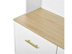 Vestiário de entrada moderno 105x40x180cm - con 2 portas - con móvel para sapatos e ganchos - prateleiras abertas - Branco + Natural